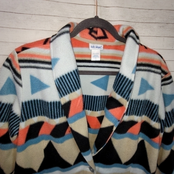 VICKI WAYNE SOUTHWEST FLEECE CARDIGAN JACKET, SZ LARGE PETITE - Picture 4 of 14